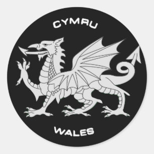 Dragon van Wales (Cymru) in Black and Grey Ronde Sticker