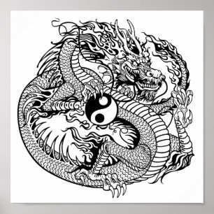 dragon vasthoudend yin yang poster