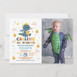 Dragon Verjaardagsfeestje Blauwe Vuur Draken Jonge Kaart