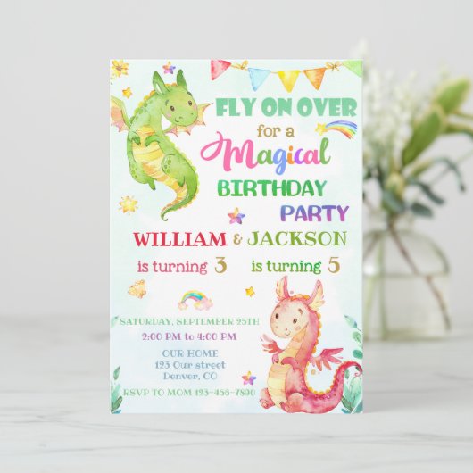 Dragon verjaardaguitnodiging Gezamenlijke verjaard Kaart (Staand voorkant)