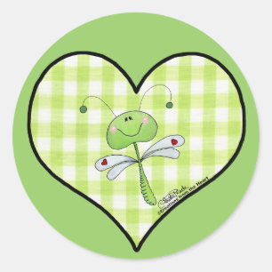 Dragon Vlieg in groen gingham hart Ronde Sticker