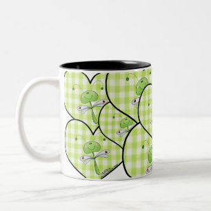 Dragon Vlieg in groen gingham hart Tweekleurige Koffiemok