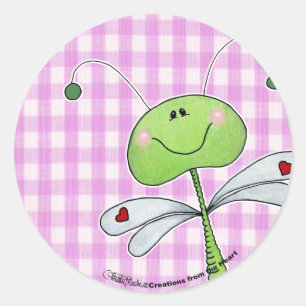 Dragon Vlieg op Pink Gingham Ronde Sticker