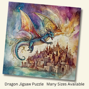 Dragon vliegen over de stad Waterverf Legpuzzel