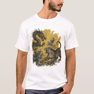 【Dragon vs Tiger Japanese Ink Art T-Shirt】 T-shirt