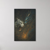 Dragon vs White Tiger – Mystical Fantasy Wall Art Canvas Afdruk (Voorkant)