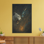 Dragon vs White Tiger – Mystical Fantasy Wall Art Canvas Afdruk (Insitu (Woonkamer))