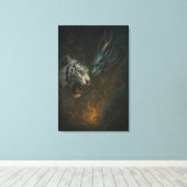 Dragon vs White Tiger – Mystical Fantasy Wall Art Canvas Afdruk (Insitu (Houten vloer))