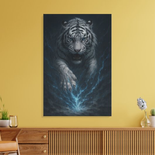 Dragon vs White Tiger – Mystical Fantasy Wall Art Canvas Afdruk (Insitu (Woonkamer))