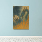 Dragon vs White Tiger – Mystical Fantasy Wall Art  Canvas Afdruk (Insitu (Houten vloer))