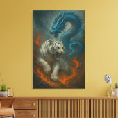 Dragon vs White Tiger – Mystical Fantasy Wall Art  Canvas Afdruk (Insitu (Woonkamer))