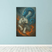 Dragon vs White Tiger – Mystical Fantasy Wall Art  Canvas Afdruk (Insitu (Houten vloer))