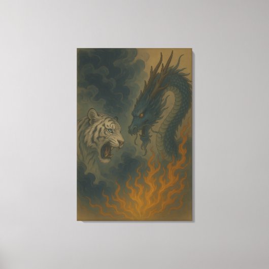 Dragon vs White Tiger – Mystical Fantasy Wall Art  Canvas Afdruk (Voorkant)