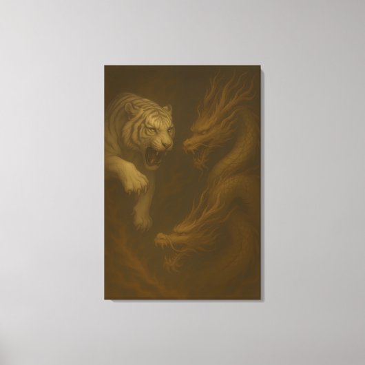 Dragon vs White Tiger – Mystical Fantasy Wall Art Canvas Afdruk (Voorkant)