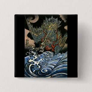 Dragon & Water Spirit Kuniyoshi Vierkante Button 5,1 Cm