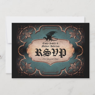 Dragon Wedding Medieval Gothic  Throne RSVP Kaart