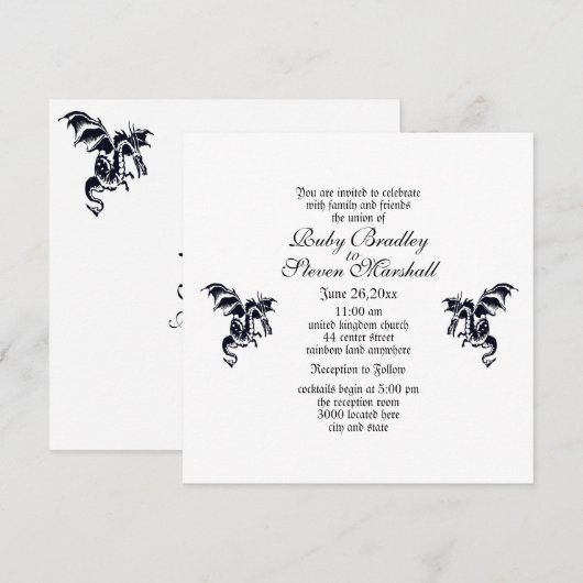Dragon White Imaginaire Mariage thème Invitation (Devant / Derrière)