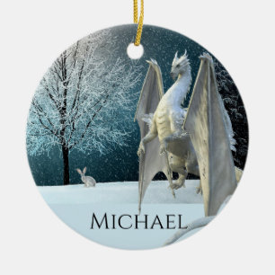 Dragon Winter Ice Crystals Snow Kerstmis Keramisch Ornament