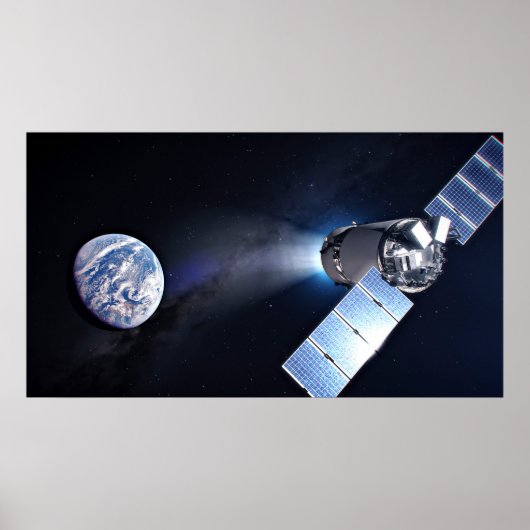 Dragon XL ruimtevaartuig met planeet Aarde op afst Poster (Voorkant)