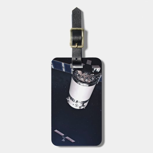 Dragon XL ruimtevaartuig nadert een maan gateway. Bagagelabel (Voorkant verticaal)