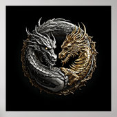 Dragon Yin Yang Art Goud en Zilver Poster (Voorkant)