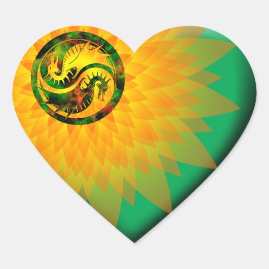 Dragon Yin Yang Hart Sticker (Voorkant)