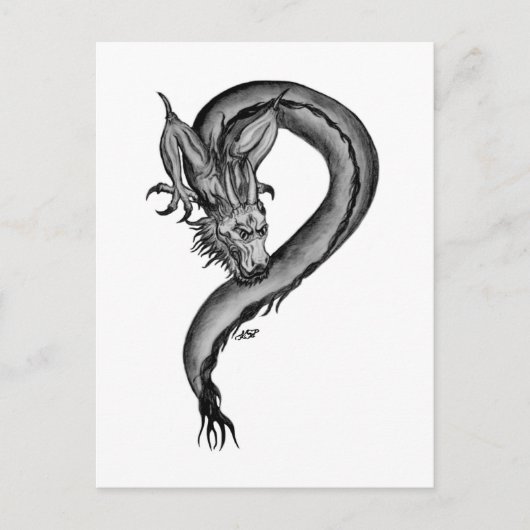 Dragon zwart-wit ontwerp briefkaart (Voorkant)