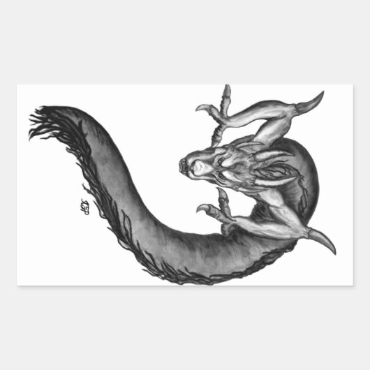 Dragon zwart-wit ontwerp rechthoekige sticker (Voorkant)