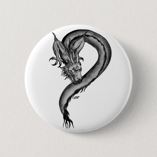 Dragon zwart-wit ontwerp ronde button 5,7 cm (Voorkant)