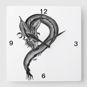 Dragon zwart-wit ontwerp vierkante klok