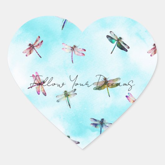 Dragonflies Blue Sky Hart Sticker (Voorkant)
