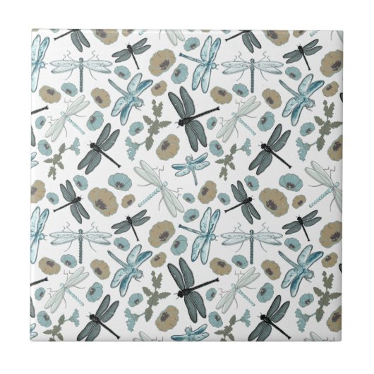 Dragonflies Chic Stylish Flowers Multi-Color Tegeltje (Voorkant)