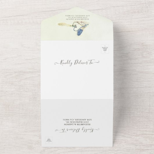 Dragonflies Couple Mating Heart Shape Weddenschap  All In One Uitnodiging (Buitenkant)