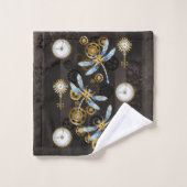 Dragonflies de Steampunk sur arrière - plan rayé b (Gant de toilette)