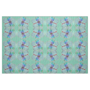 Dragonflies en Floral (blauw) Stof