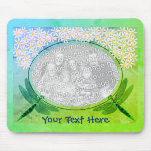 Dragonflies en roze Daisy Flowers Foto Lijst Muismat