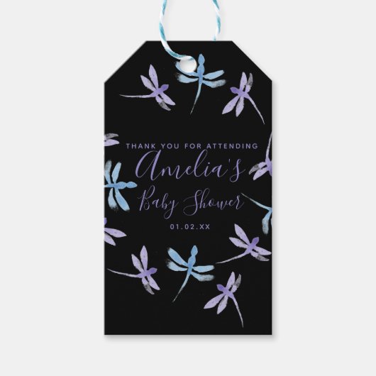 Dragonflies Handgeschilderd Baby shower Cadeaulabel (Voorkant)