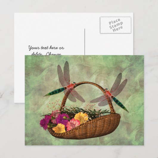Dragonflies On Flower Basket  Briefkaart (Voorkant / Achterkant)