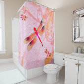 Dragonflies Sur Rideau De Douche Rose (En situation)
