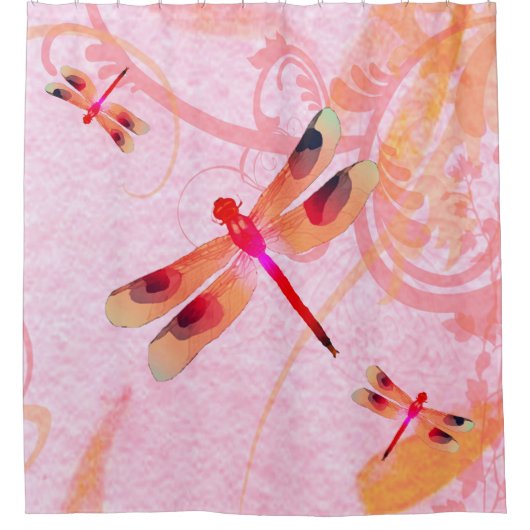 Dragonflies Sur Rideau De Douche Rose (Devant)