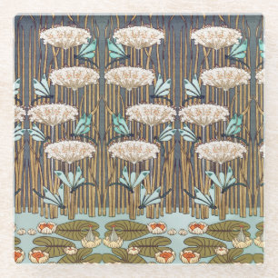 Dragonflies Water Lelies Marsh Art Nouveau Glazen Onderzetter