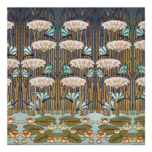 Dragonflies Water Lelies Marsh Art Nouveau Perfect Poster