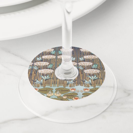 Dragonflies Water Lelies Marsh Art Nouveau Wijnglaslabel (Dichtbij)