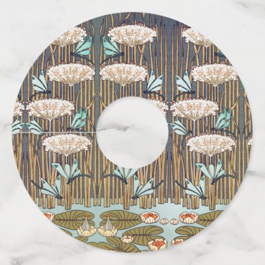 Dragonflies Water Lelies Marsh Art Nouveau Wijnglaslabel (Achterkant)