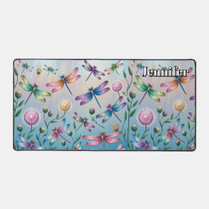 Dragonflies Whimsical avec fleurs. Nom modifiable