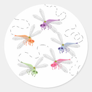 Dragonflies Whimsical Cartoon Art Ronde Sticker