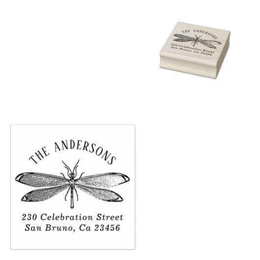 Dragonfly Achternaam Retouradres Rubberstempel (Gestempeld)