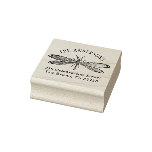 Dragonfly Achternaam Retouradres Rubberstempel (Stempel)