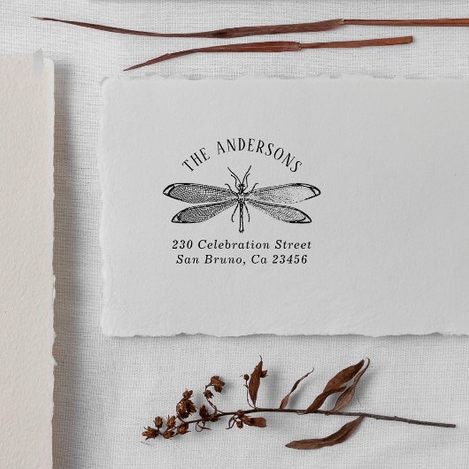 Dragonfly Achternaam Retouradres Rubberstempel