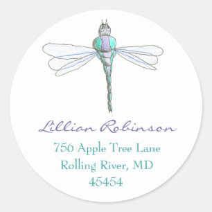 Dragonfly adreslabel ronde sticker